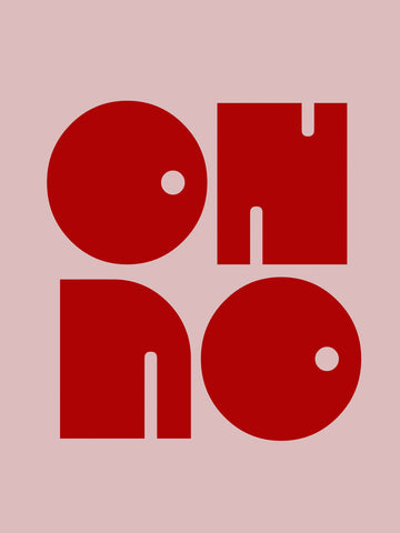 Grafische Typografie mit dem Text "Oh no" in Rot auf rosa Hintergrund.