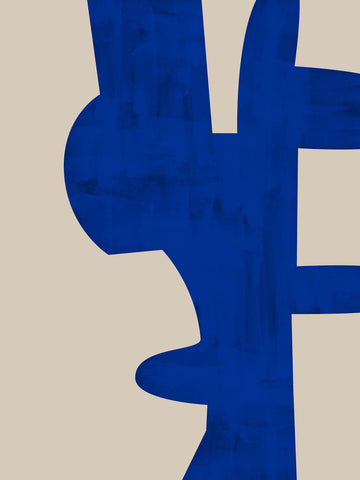 Grafische Illustration mit einer abstrakten blauen Figur auf hellgrauem Hintergrund.