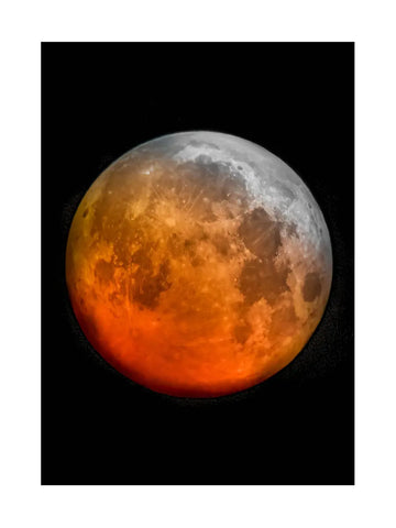 Poster eines Mondes in Schwarz, Grau und Orange, ursprünglich von Hand gemalt.