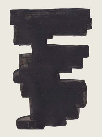 Abstrakte schwarze Figur auf hellem Hintergrund.