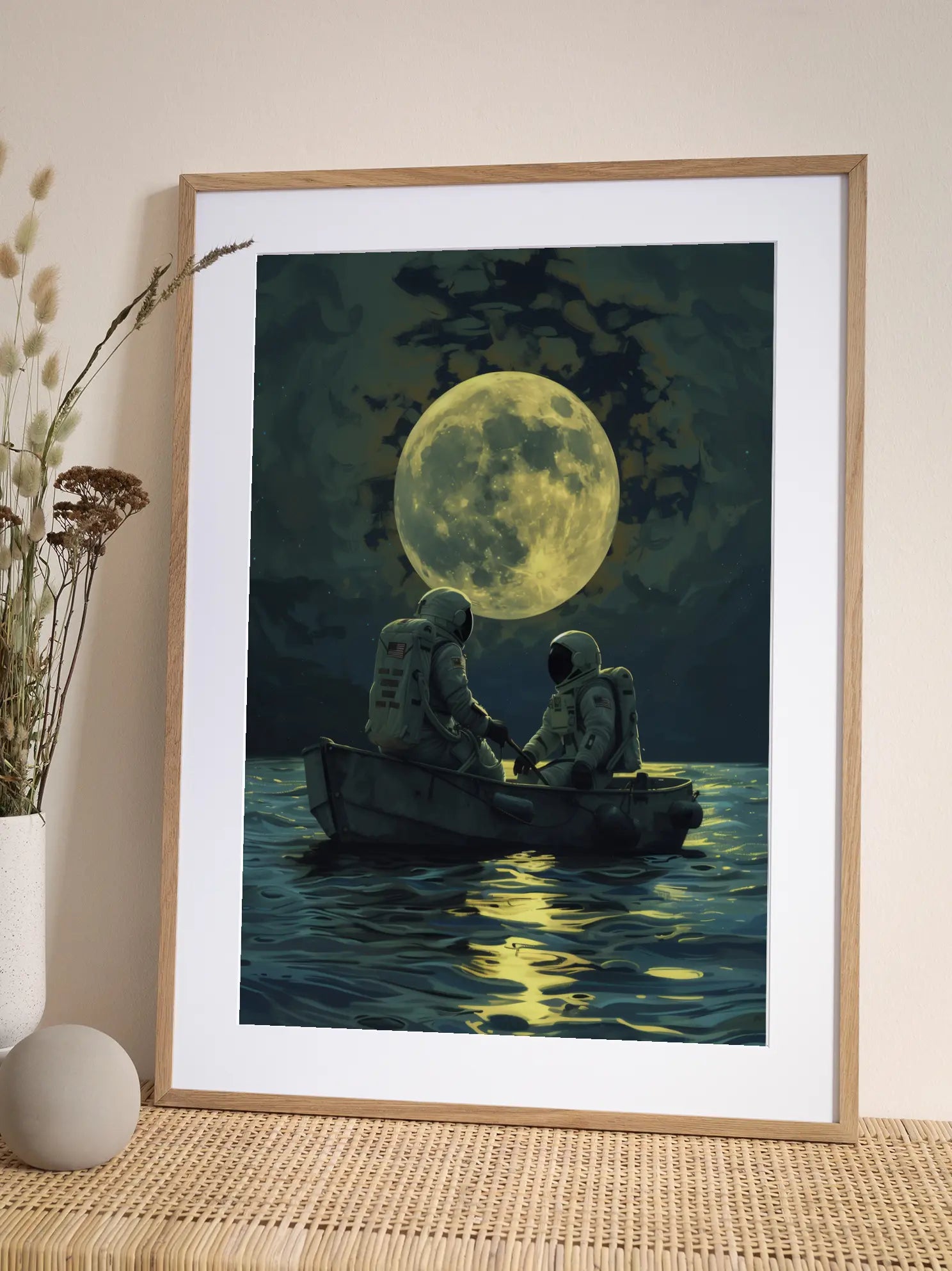 Astronauts by the Moon Poster