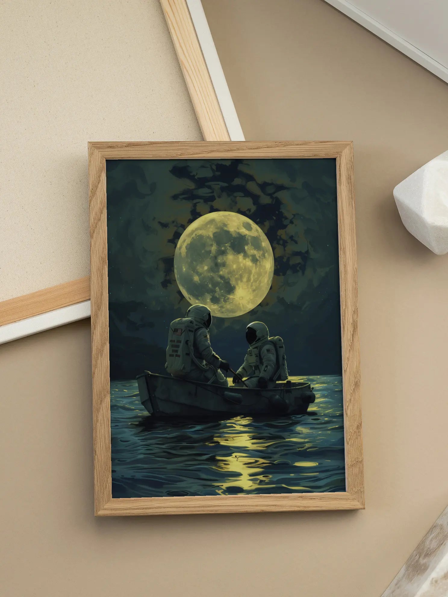 Astronauts by the Moon Poster