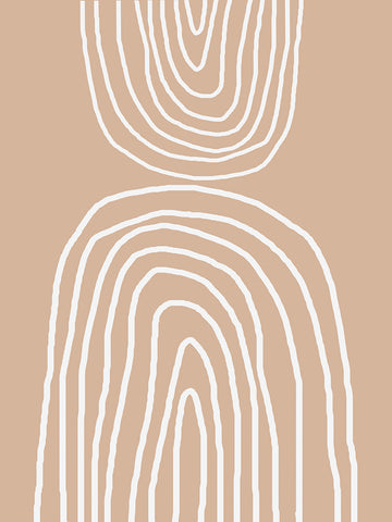 Poster mit weißen Linien in Fingerabdruckmuster auf beigefarbenem Hintergrund.