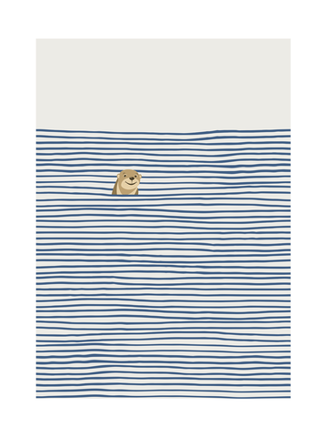 Illustration eines Otters im Wasser mit beigem Himmel und blauem Wasser.