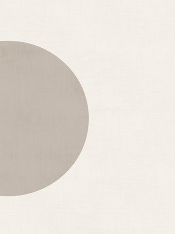 Grafische Kunst mit einem beigen Kreis auf einem hellgrauen Hintergrund mit Leinenstruktur.