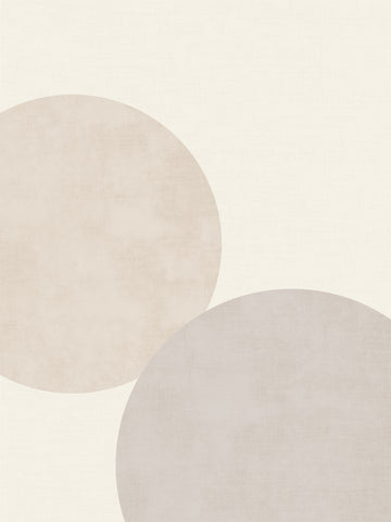 Grafische Illustration mit zwei großen Kreisen in Beige und Grau auf einem hellbeigen Hintergrund.