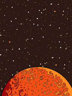 Illustration des Mars vor einem sternenübersäten Weltraumhintergrund.