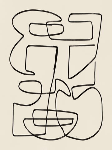 Abstraktes Gesicht in Line-Art-Design in Schwarz auf beigefarbenem Hintergrund.