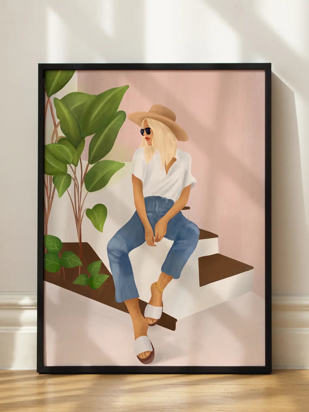 A Woman Sitting On Stairs Poster