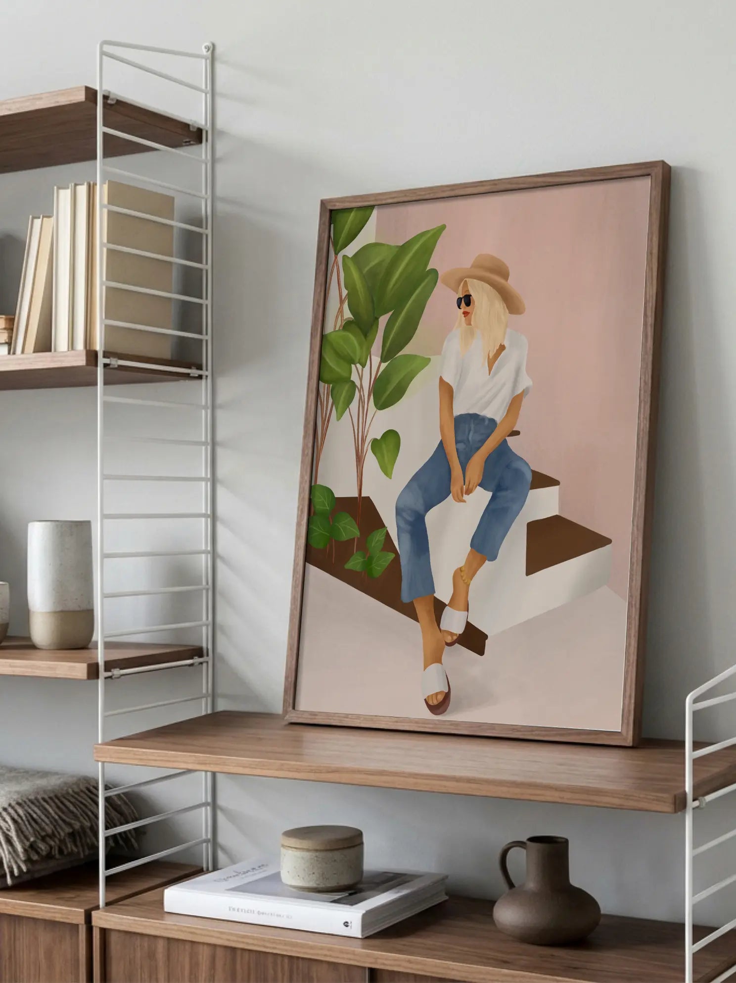 A Woman Sitting On Stairs Poster