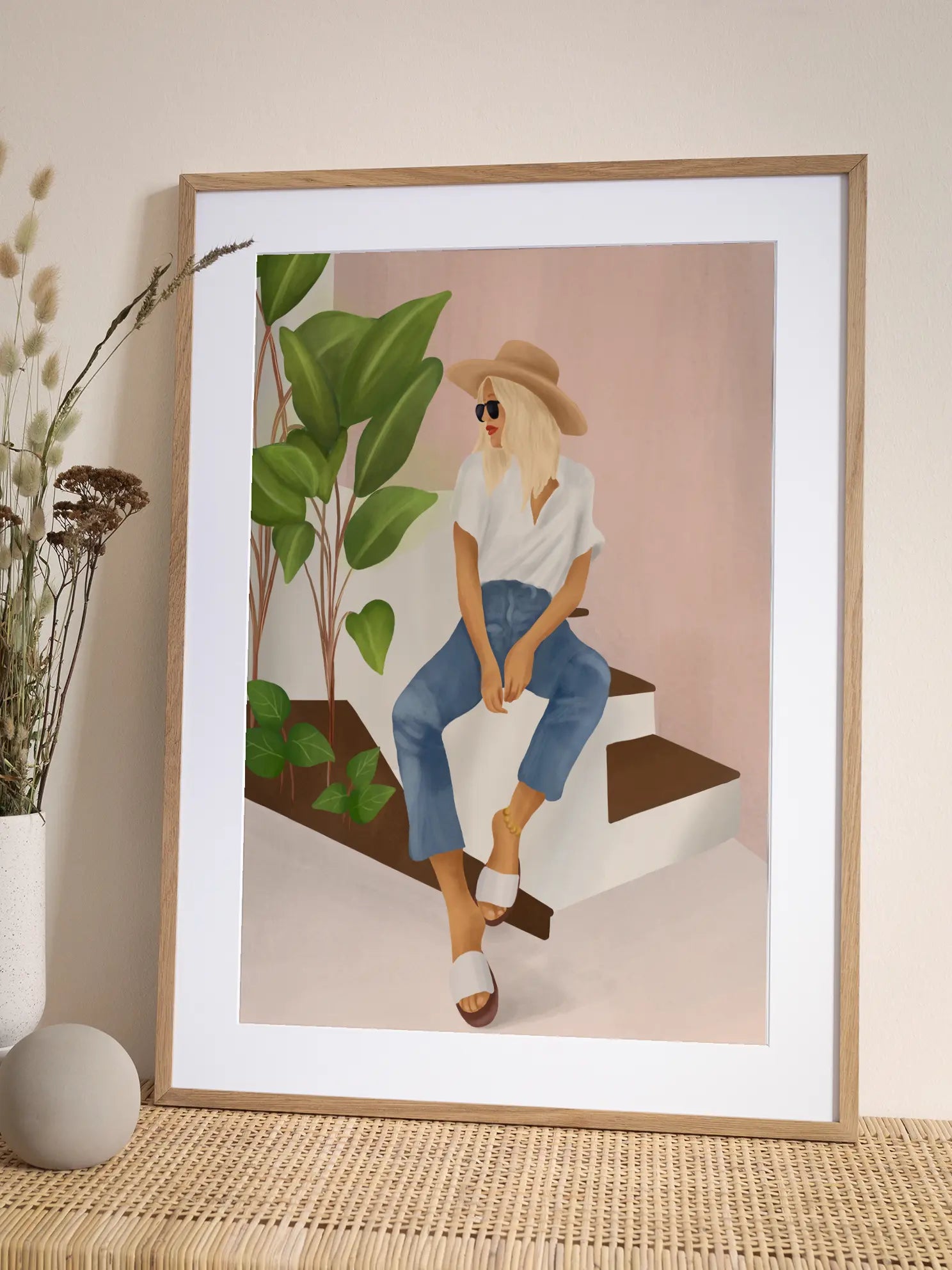 A Woman Sitting On Stairs Poster