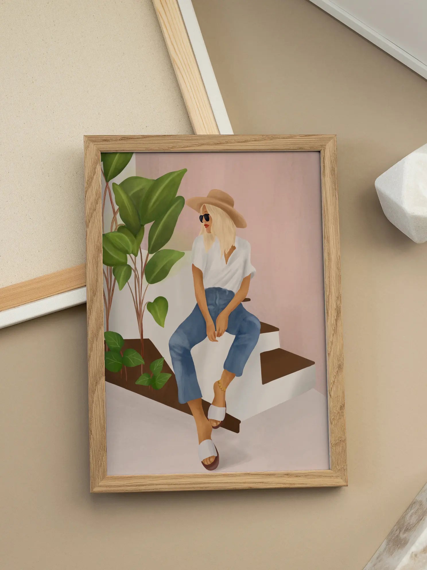 A Woman Sitting On Stairs Poster