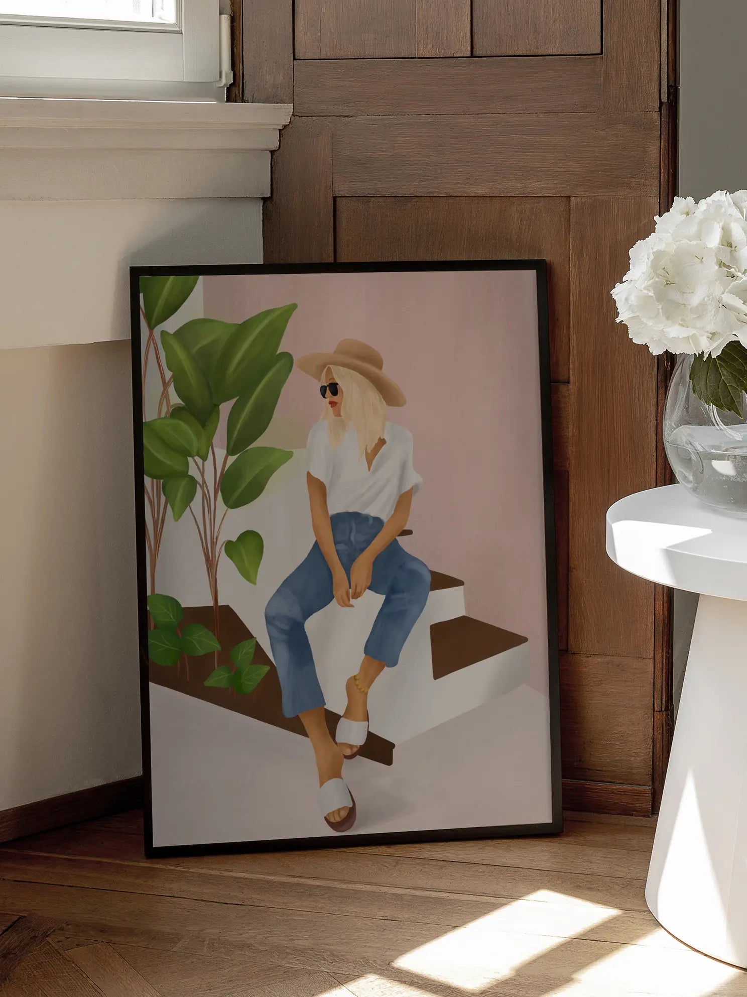 A Woman Sitting On Stairs Poster
