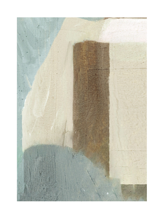 Abstraktes Kunstposter in sanften Blautönen und neutralen Farben.