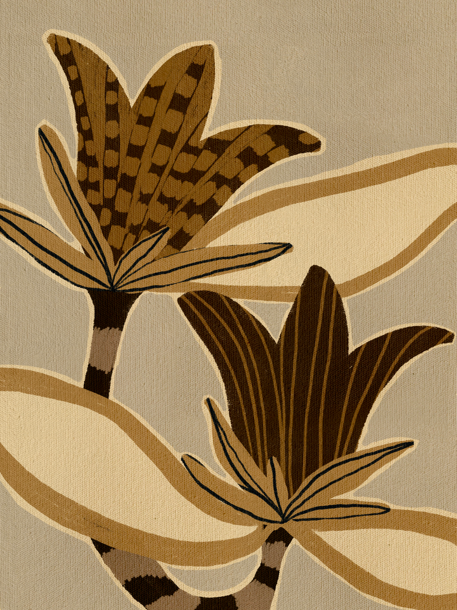 Abstrakte Illustration einer Blume in Braun- und Beigetönen.