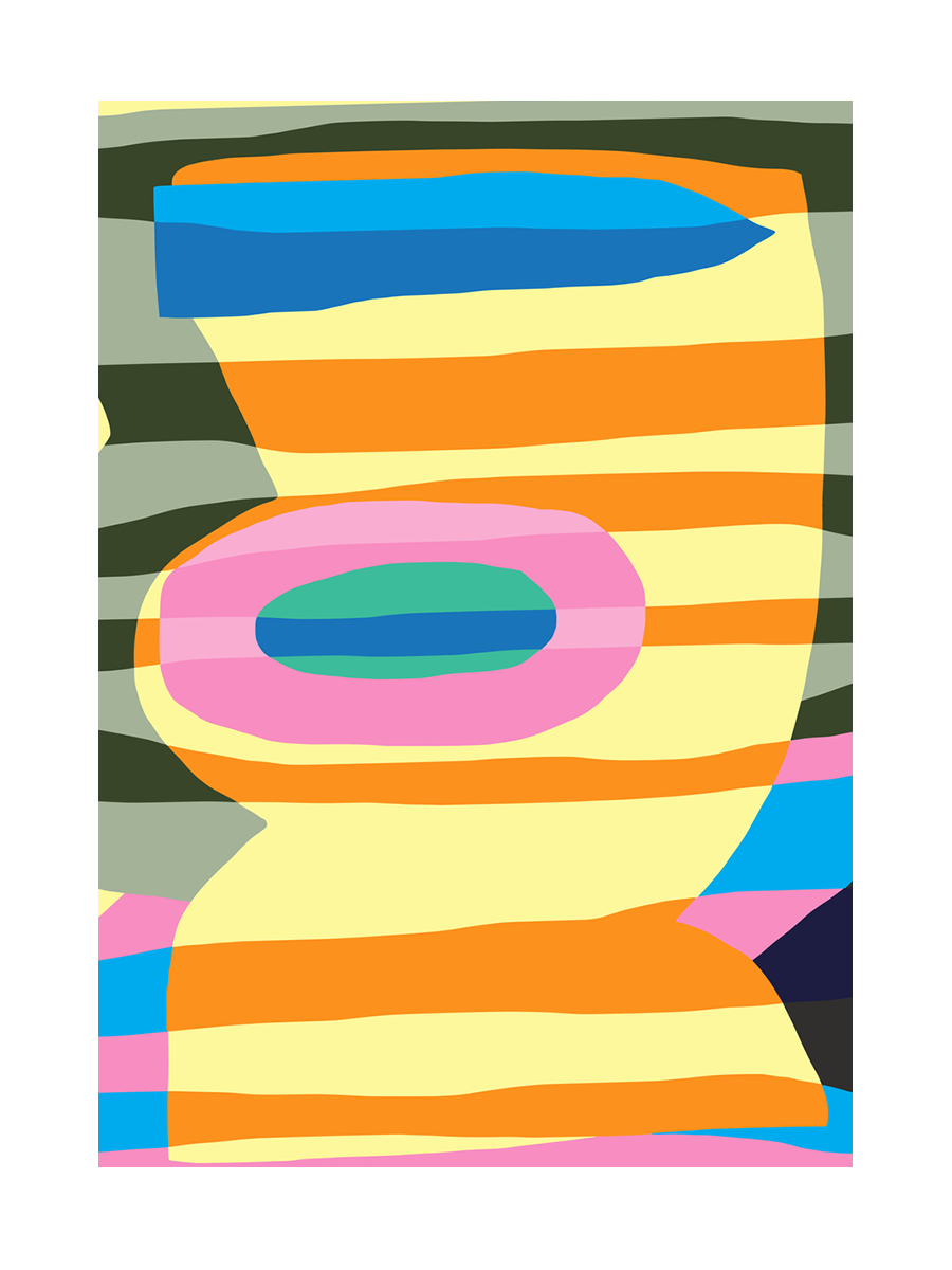 Abstraktes Kunstposter mit bunten Streifen und Formen in verschiedenen Farben.
