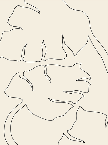 Illustration mit abstrakten Blumen in Schwarz auf beigem Hintergrund.