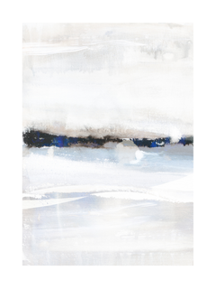 Abstraktes Kunstposter mit einem Horizont in Blau und Weiß.