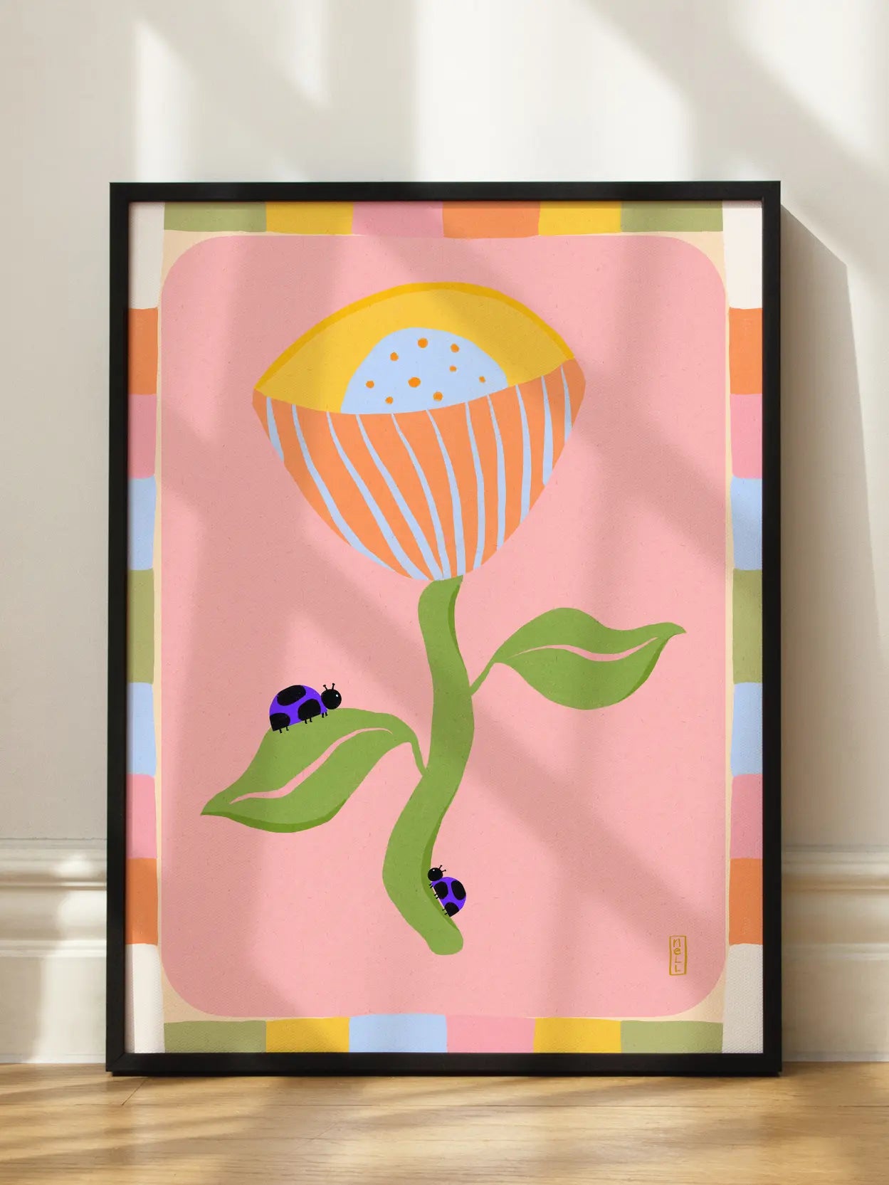 Abstract Orange Flower And Ladybugs Poster
