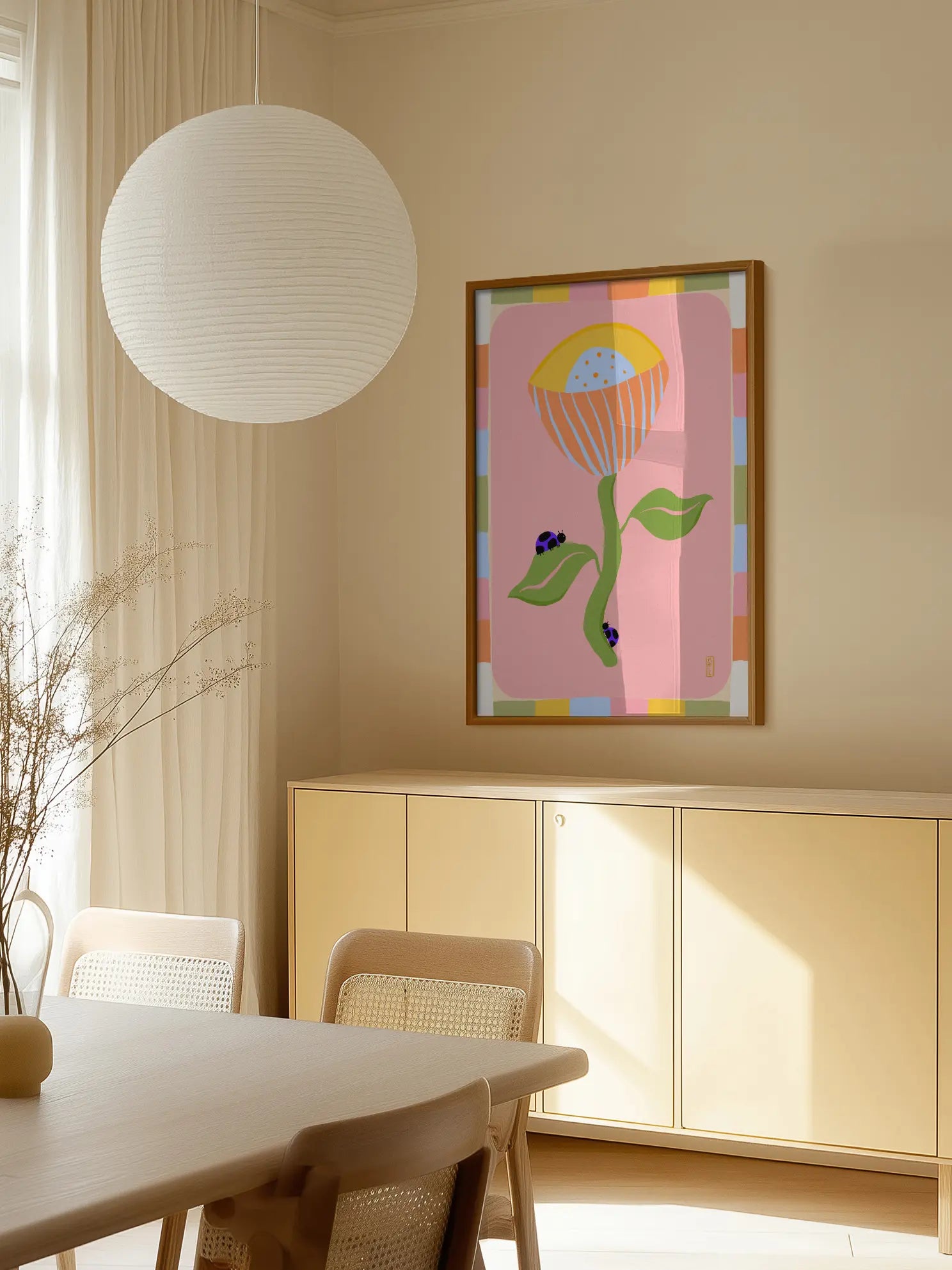 Abstract Orange Flower And Ladybugs Poster