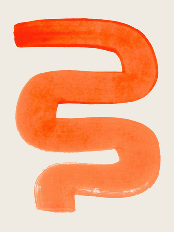 Abstrakte rote Figur auf hellbeigem Hintergrund.