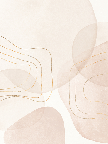 Abstraktes Kunstposter mit Formen und Linien in Beige und Gold auf hellbeigem Hintergrund.