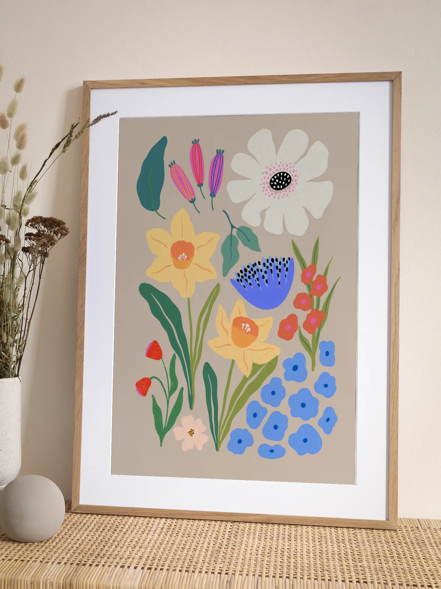 Abstract Spring Florals On Beige Poster
