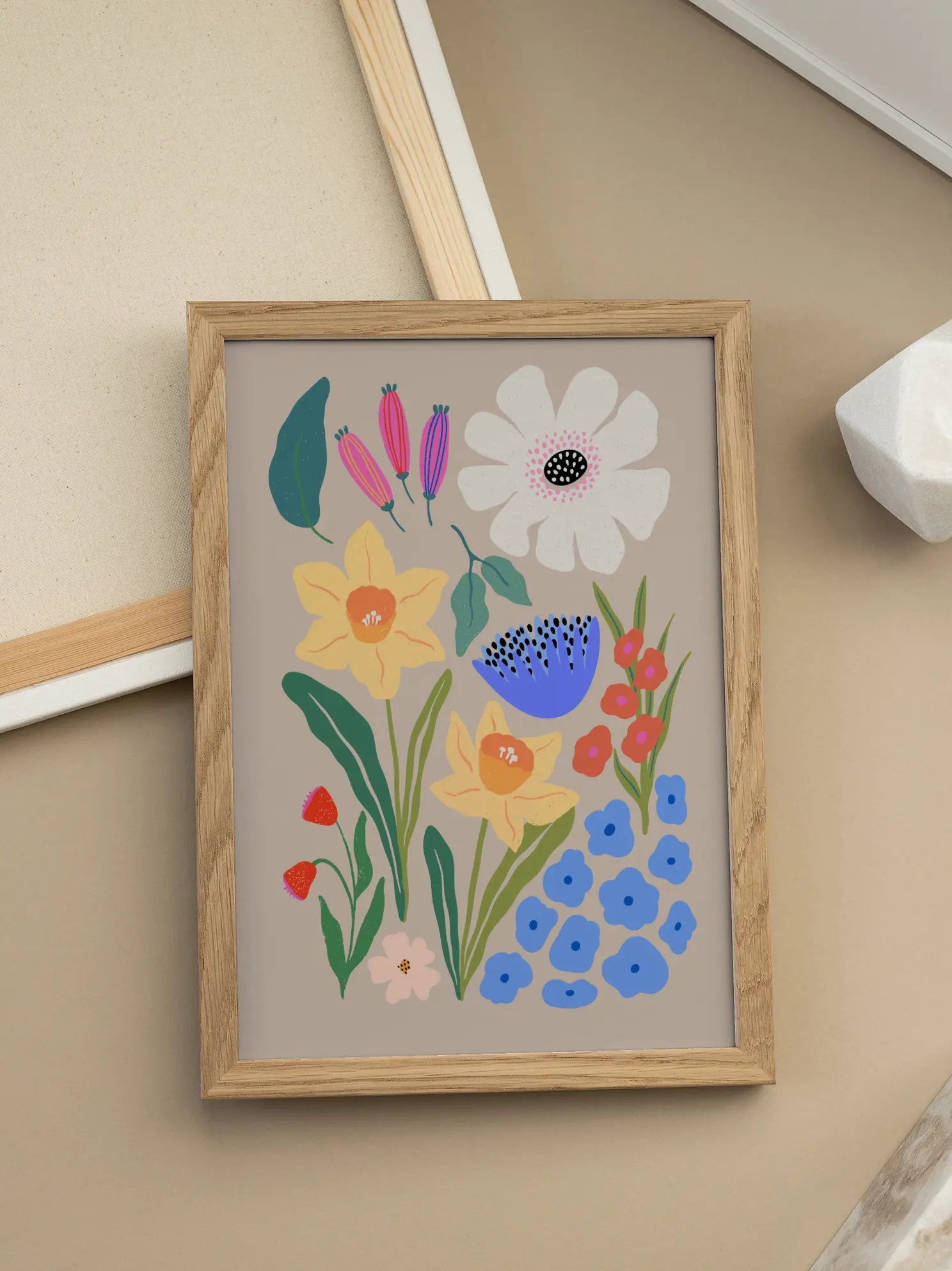 Abstract Spring Florals On Beige Poster