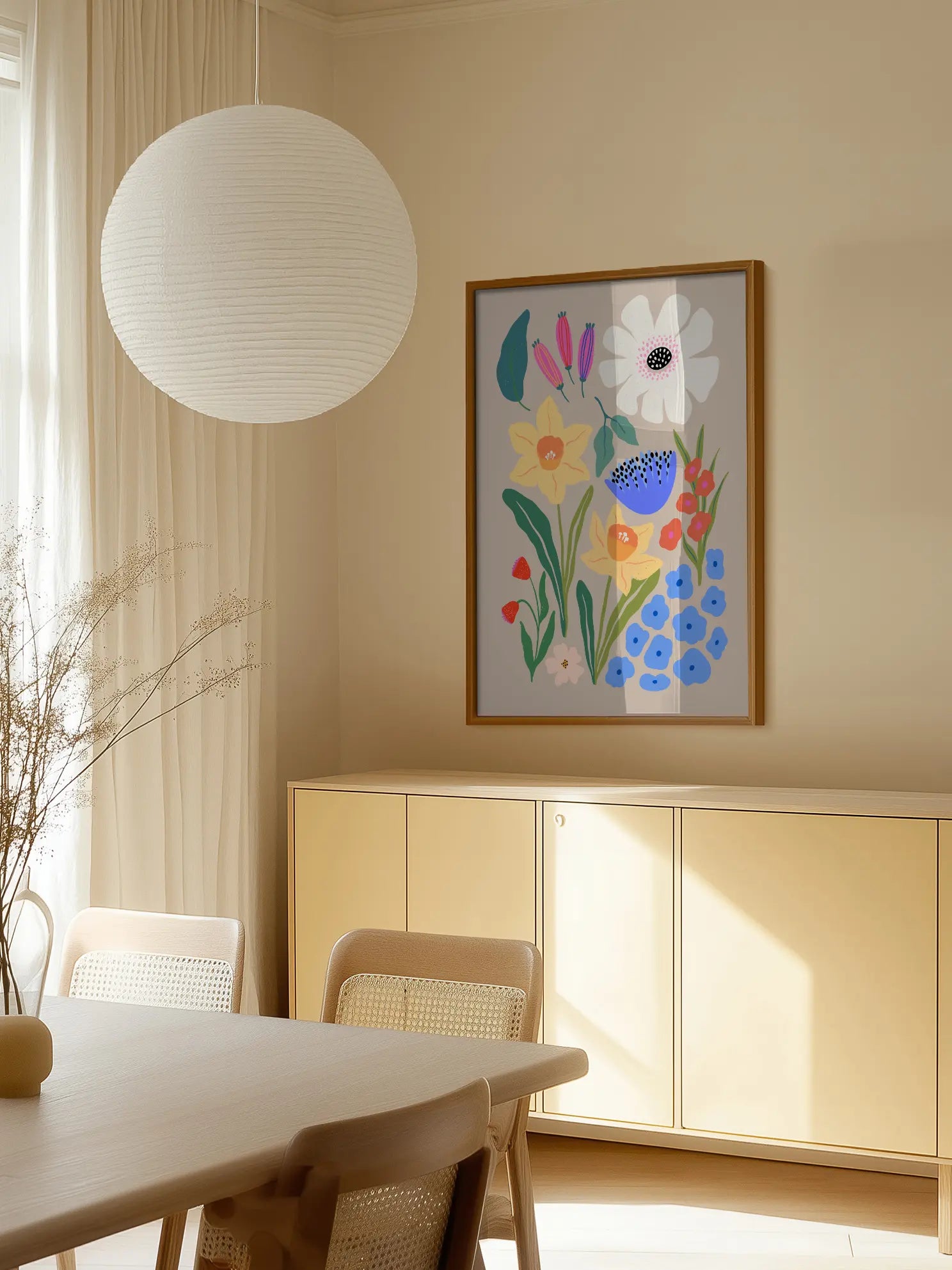 Abstract Spring Florals On Beige Poster