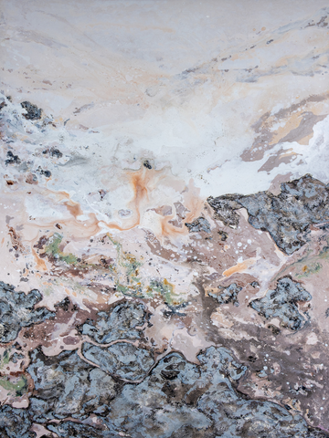 Abstraktes Kunstposter in erdigen Farbtönen mit natürlichen Formen.