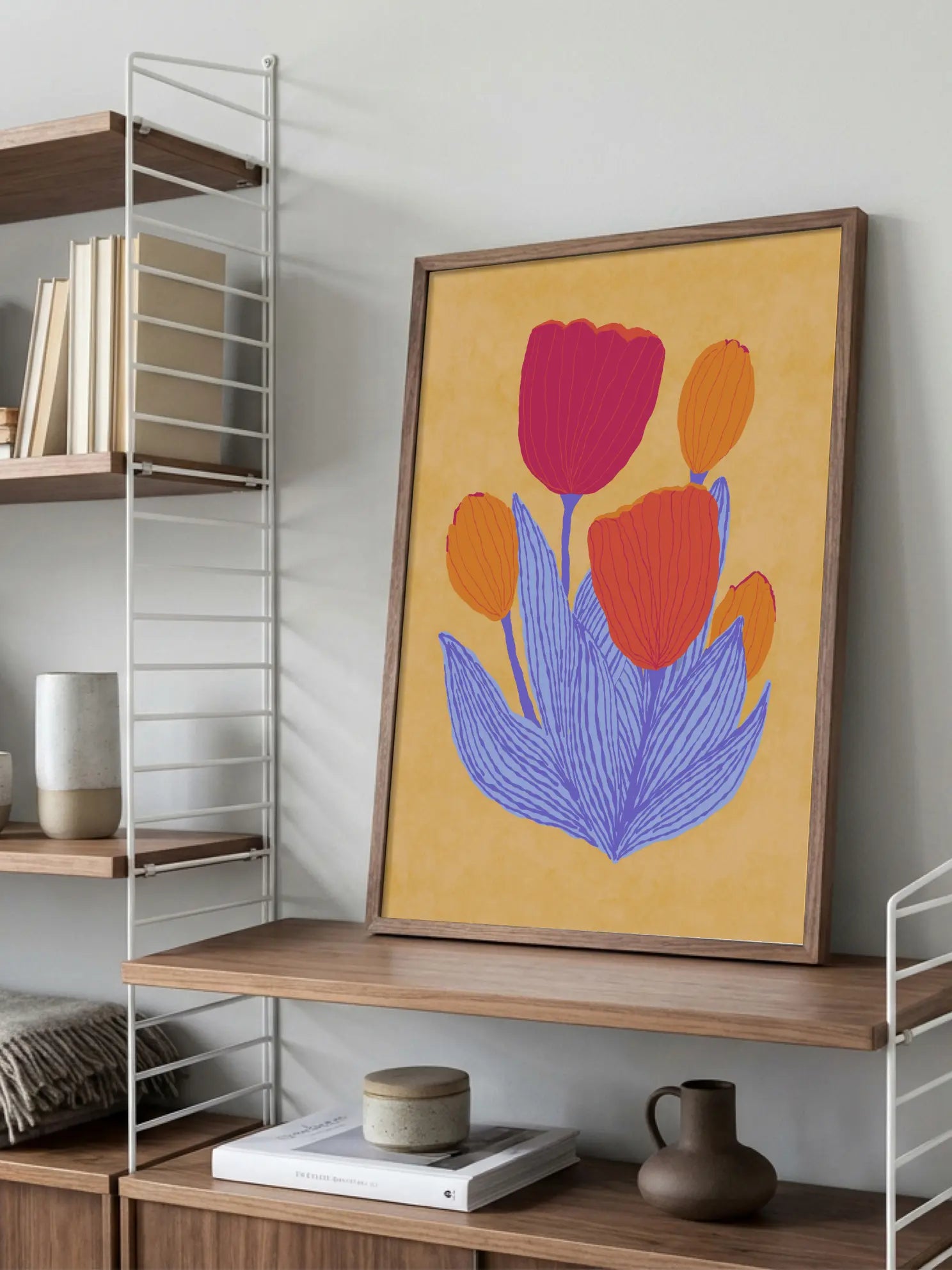 Abstract Tulips On Yellow Poster