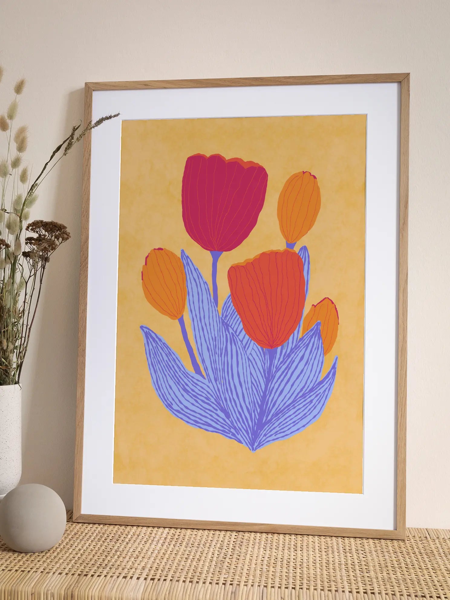 Abstract Tulips On Yellow Poster