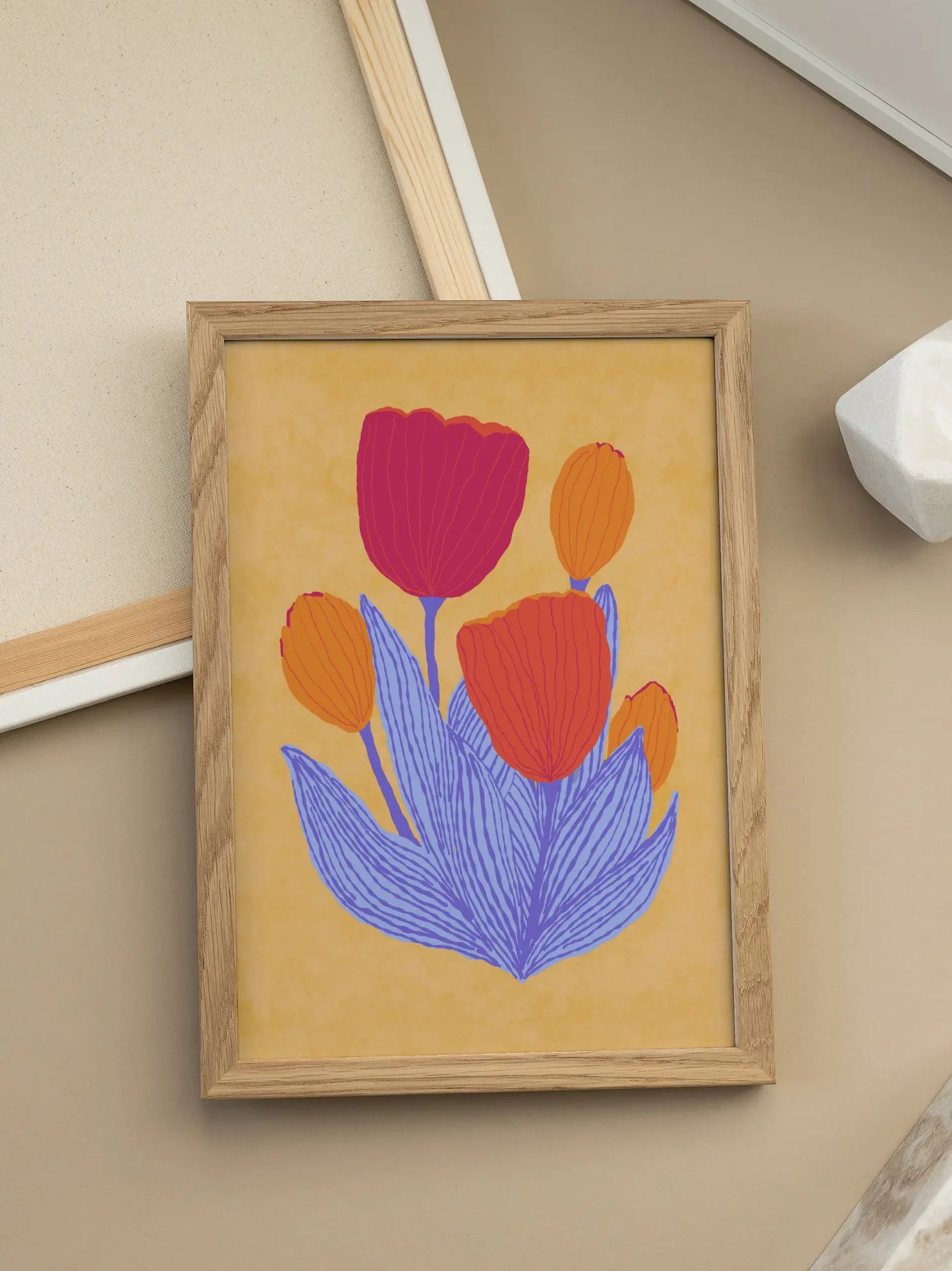 Abstract Tulips On Yellow Poster