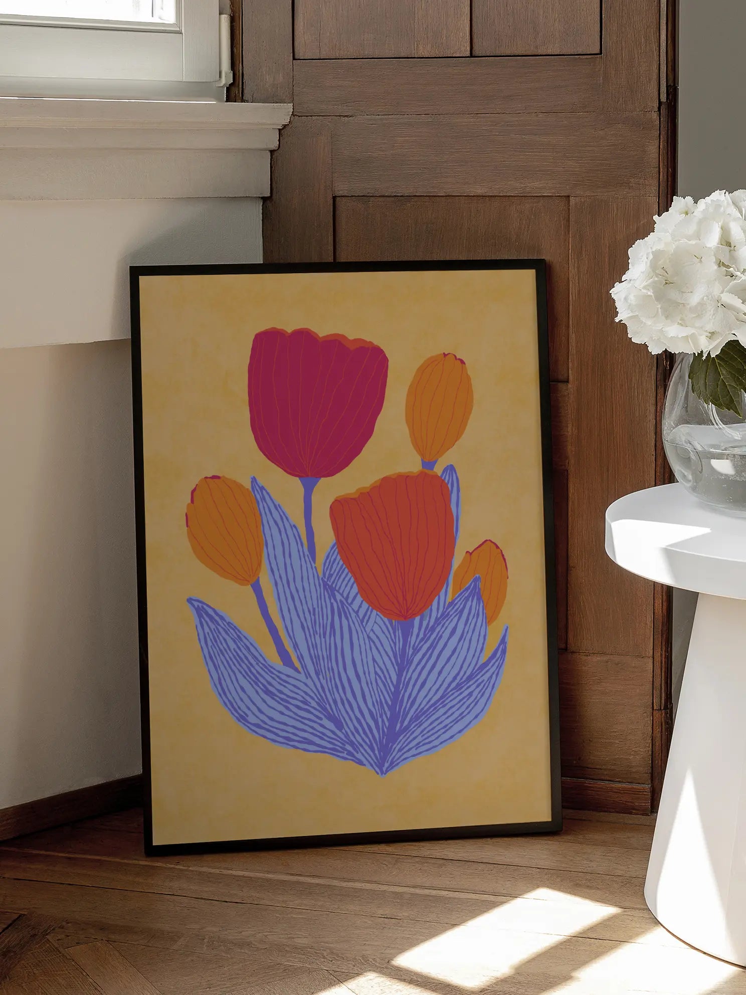 Abstract Tulips On Yellow Poster