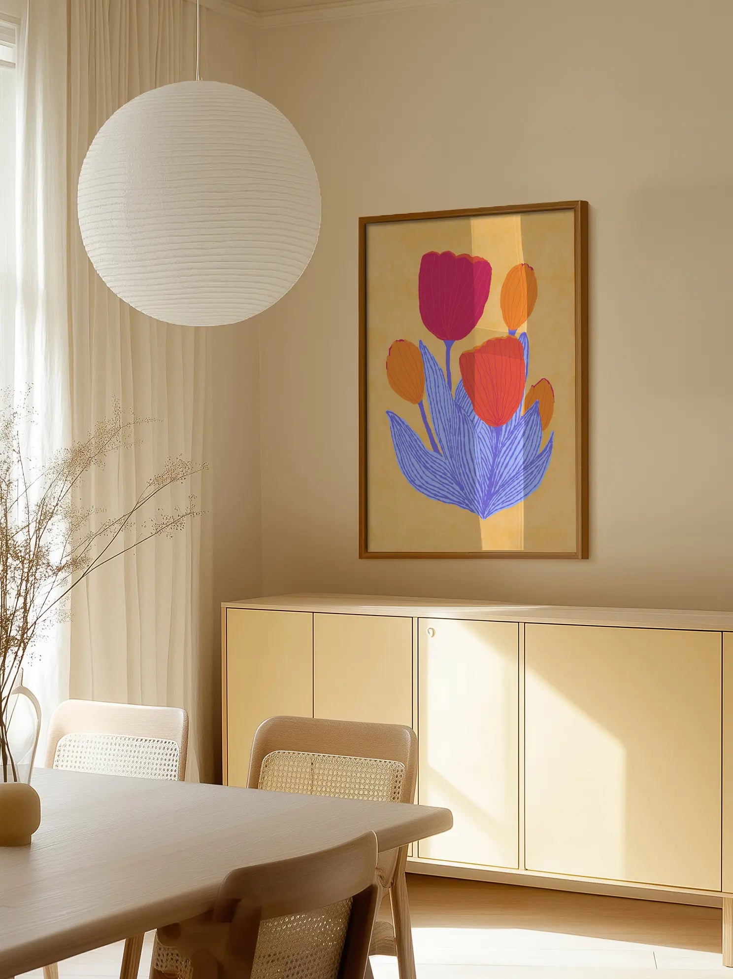 Abstract Tulips On Yellow Poster