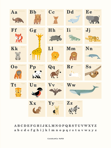 Poster mit einem Alphabet, das Tiere von A bis Z zeigt.