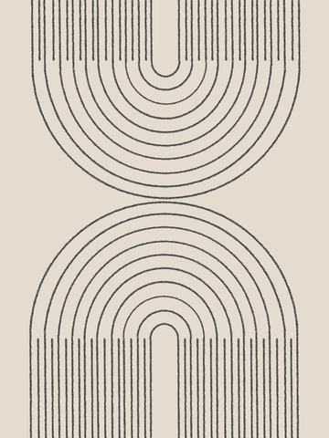 Grafische Illustration mit zwei Halbkreisen und Linien in Schwarz auf beigem Hintergrund.