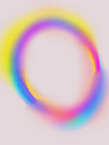 Abstraktes Poster mit bunter Aura vor hellrosa Hintergrund.