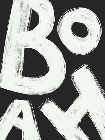 Poster mit dem Text „BOAX“ in großen, weißen Buchstaben auf schwarzem Hintergrund.