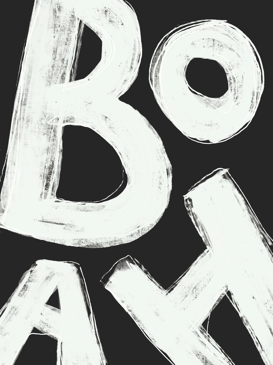 Poster mit dem Text „BOAX“ in großen, weißen Buchstaben auf schwarzem Hintergrund.
