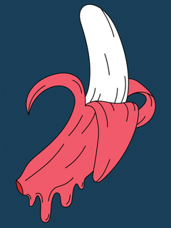 Illustration einer Banane mit rosa Schale vor einem dunkelblauen Hintergrund.