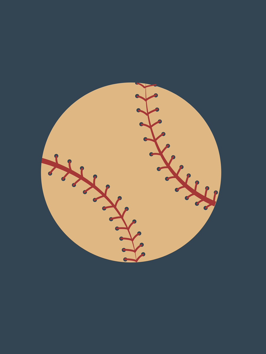 Illustration eines beigen Baseballs mit roten Nähten vor einem dunkelblauen Hintergrund.