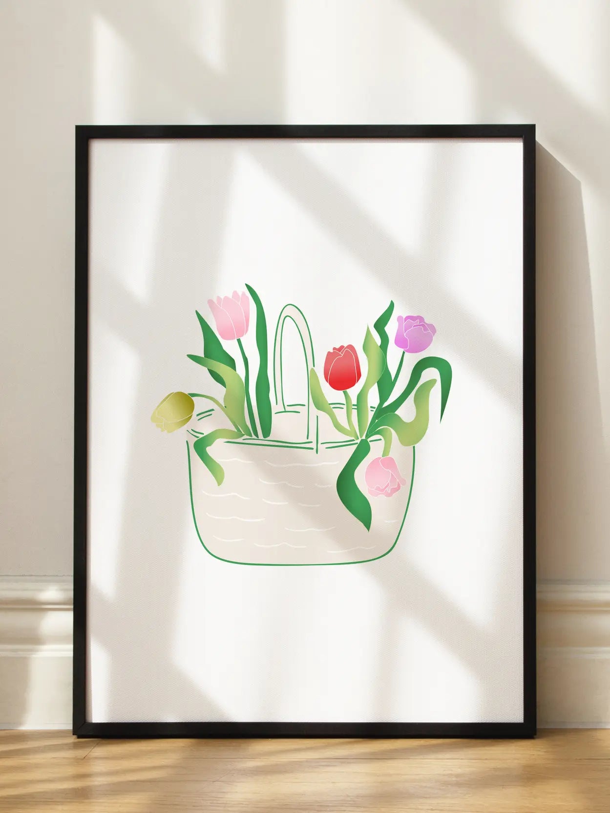 Basket Of Colorful Tulips