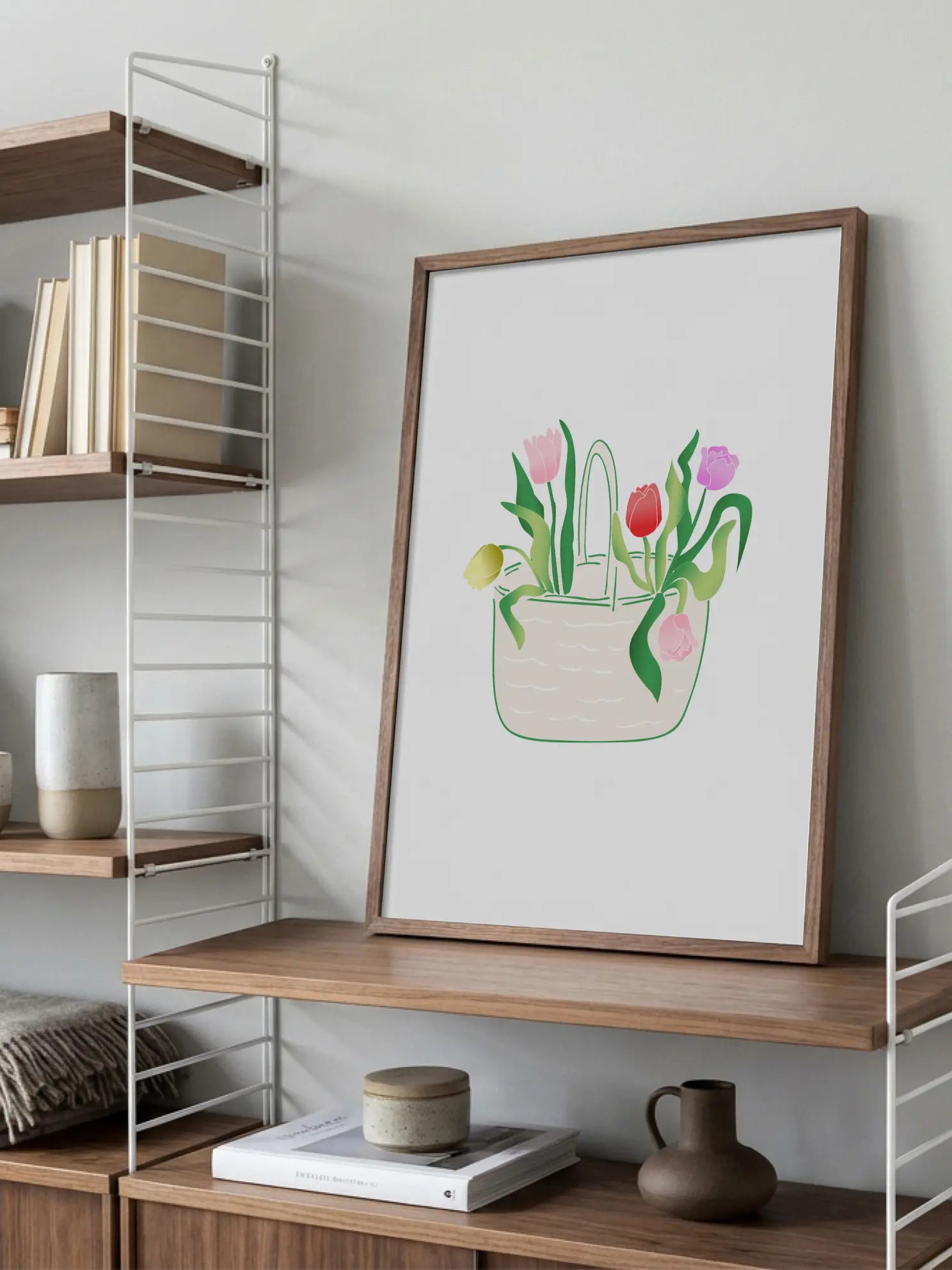 Basket Of Colorful Tulips Poster