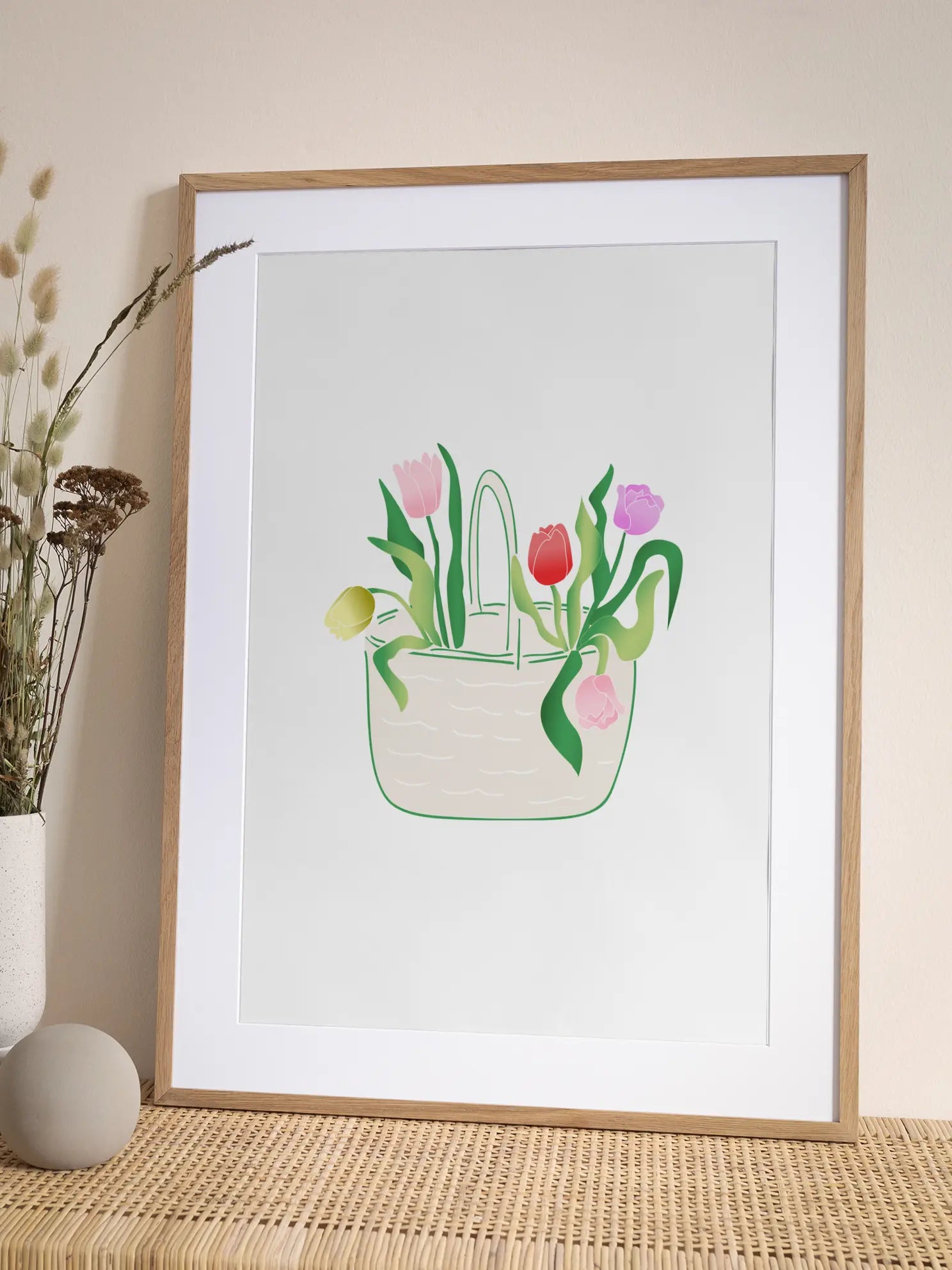 Basket Of Colorful Tulips Poster