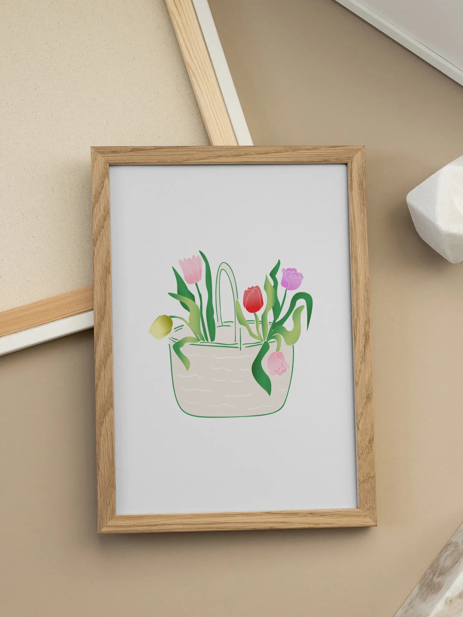 Basket Of Colorful Tulips Poster