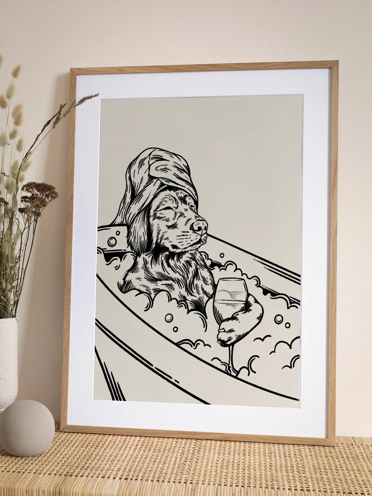 Bath Dog with Wine Poster