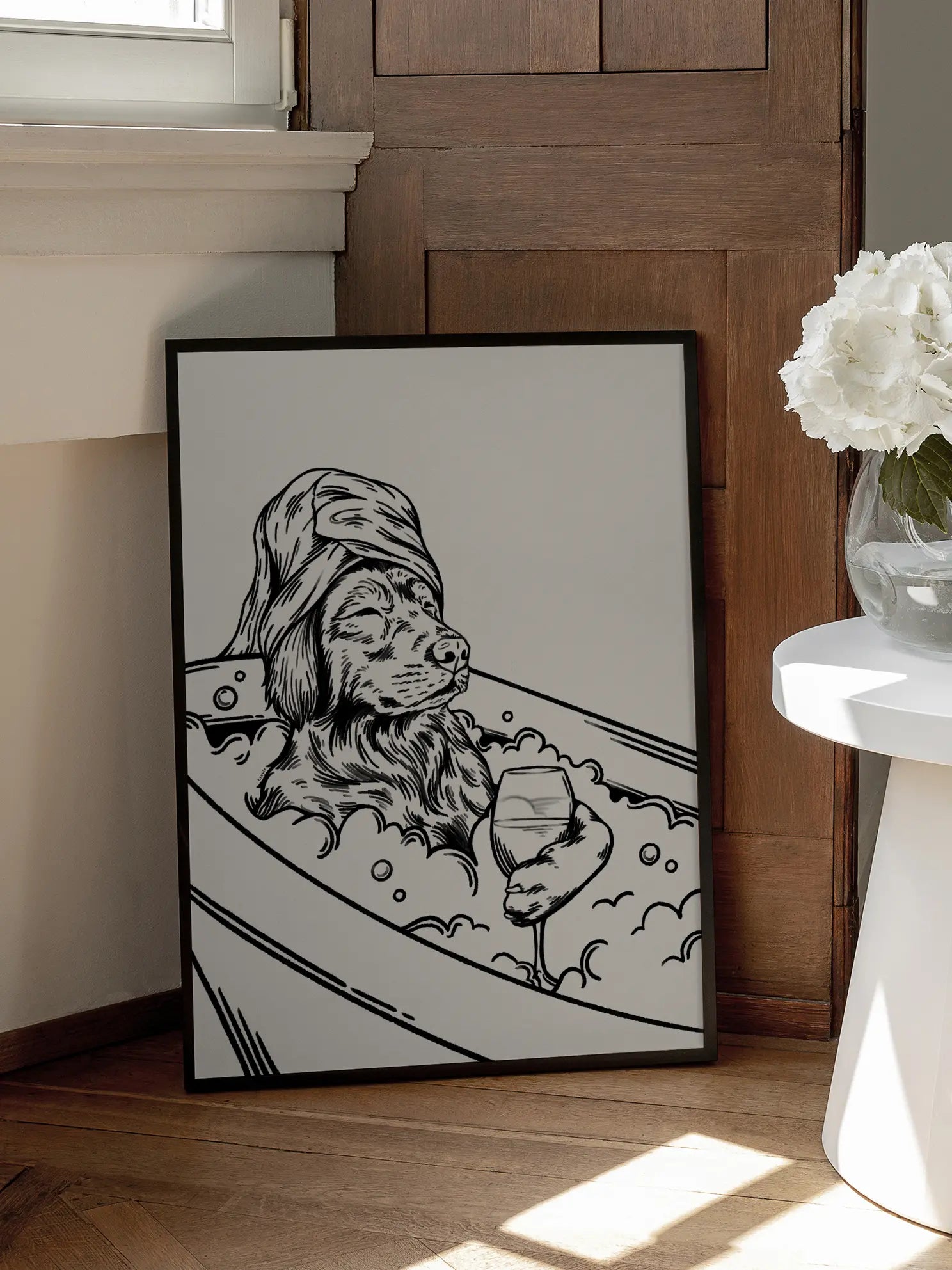 Bath Dog with Wine Poster