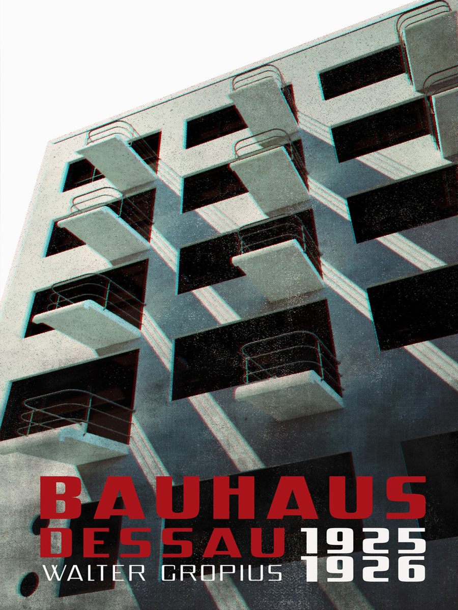 Grafisches Poster des Bauhaus-Gebäudes in Dessau, Deutschland.