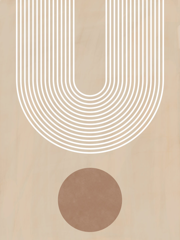 Grafische Illustration mit einem braunen Kreis und einer weißen, gebogenen Figur auf beigem Hintergrund.